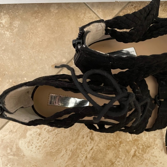 INC Black Lace Up Gladiator Wedge Sandals - Picture 6 of 10